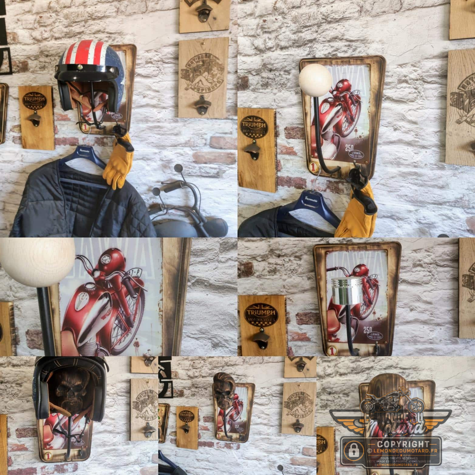 Porte-casque Mural Tête De Mort - Support Casque Moto, Vélo - Résine Noire - Déco Garage