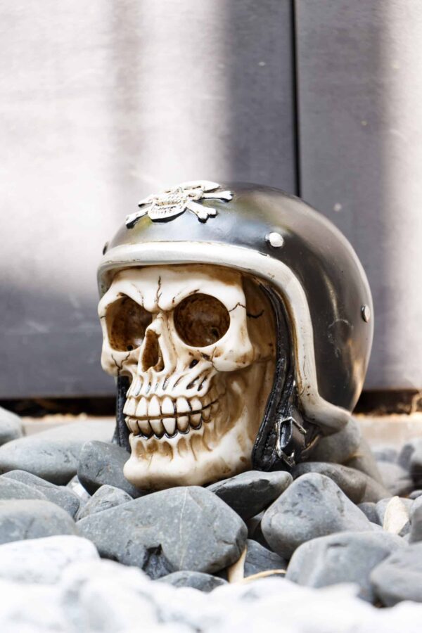 Crane tête de mort avec un casque noir
