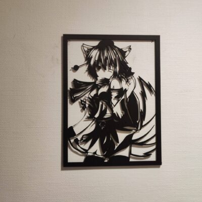 Manga décoration murale noire jeune fille avec cadre