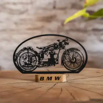 Sculptures Moto en Kromat Noir avec Socle en Chêne - Déco Design et Personnalisable