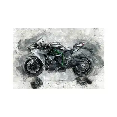 Toile imprimée aquarelle moto   - 70x50 cm, cadre noir ou alu