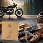 Couteau à champignons Laguiole pour motards avec lames inox, manche en bois Pakka gris et brosse sanglier, présenté dans une boîte cadeau.