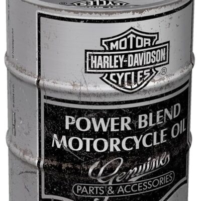 Tirelire Harley-Davidson en métal avec logo officiel, design rétro vintage, cadeau idéal pour les motards.