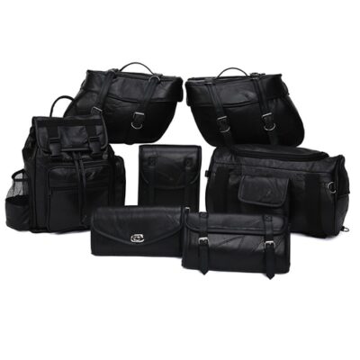 Ensemble Bagagerie Moto 9 Pièces en Cuir Véritable – Sacs Universels avec Housses de Pluie – Accessoire Pratique pour Motards