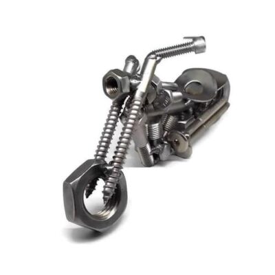 Figurine Moto Métal Recyclé - Sculpture Moto Chopper, Fait Main en Boulons et Écrous, Idée Cadeau Motard, Déco Bureau Originale