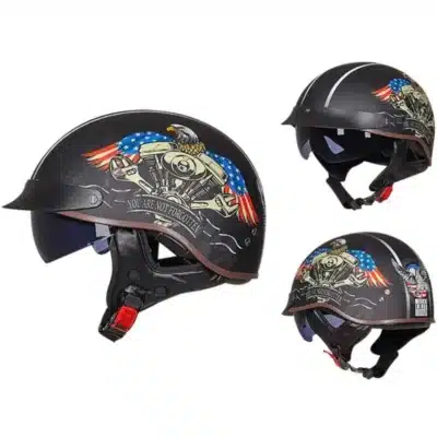 Casque demi-jet rétro Biker US – Motif drapeau américain et moto vintage, style old-school affirmé