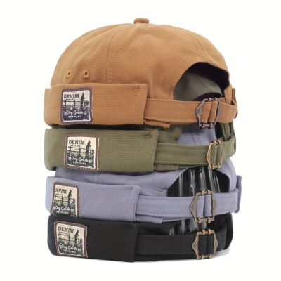 Casquette Docker Vintage Homme – Coton respirant, réglable sans visière, style rétro marin urbain pour motard tendance