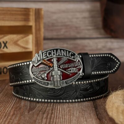 Ceinture homme casual avec boucle en D et rivets – Cuir PU, style vintage