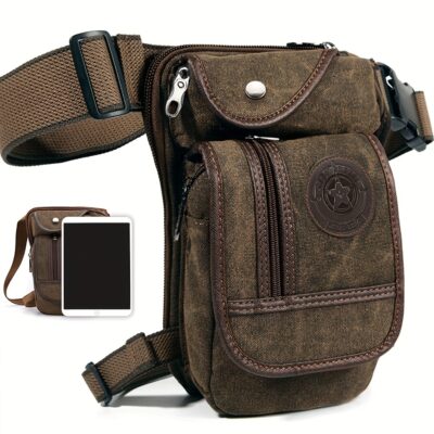 Sac Banane Tactique Vintage pour Homme - Sac de Jambe en Toile Marron - Rangement Sportif et Quotidien