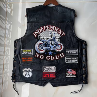 Gilet Biker Simili Cuir Homme - Esprit Rider Indépendant, Drapeau Américain, Route 66 - Style Moto Punk et Motard look