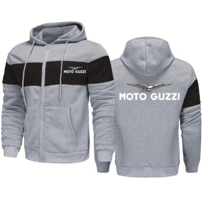 Sweat à capuche zippé rouge pour homme – Imprimé moto, manches longues – Style décontracté pour l'automne et l'hiver