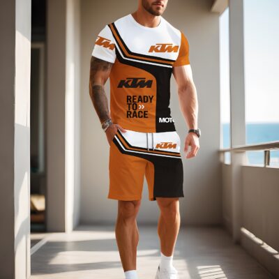 Ensemble été homme décontracté KTM– T-shirt manches courtes + short avec cordon – Tenue légère et confortable pour les loisirs