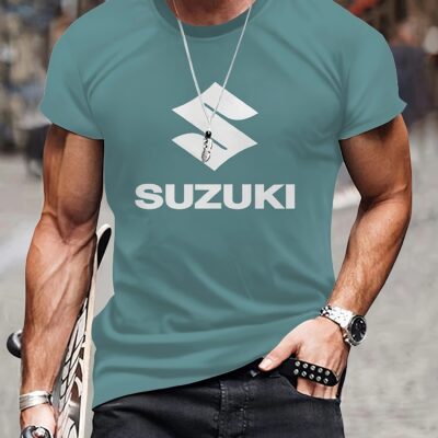 T-shirt homme imprimé 3D Suzuki – Manches courtes, col rond – Style décontracté pour les passionnés de moto