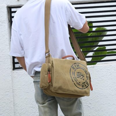 Sac à bandoulière en toile homme – Style décontracté, sangle réglable, compartiments multiples pour documents et tablette