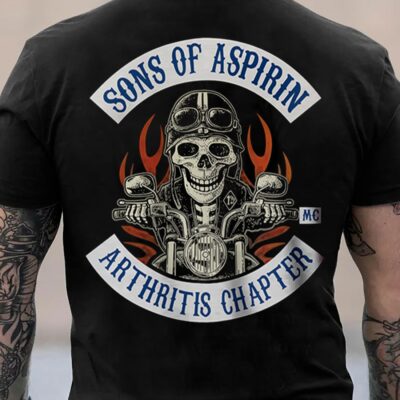 T-Shirt Graphique Homme Sons of Asparin -Coupe décontractée, col rond, visuel grand format osseux, idéal pour un look motard fun et décalé