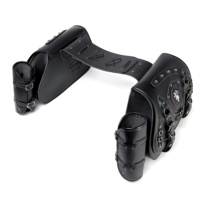 Sacoches de selle moto punk – Paire en simili cuir style rock, sangles réglables, montage universel pour cruiser ou moto de rue