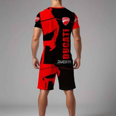 Ensemble été homme Ducati style – T-shirt manches courtes + short – Tenue décontractée pour les passionnés de moto