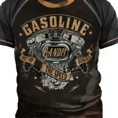 T-shirt vintage homme brodé – Style streetwear rétro, coupe décontractée, polyester tricoté, col rond, pour look urbain affirmé