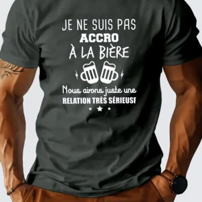 T-shirt humour français & bière homme – Coton respirant, coupe décontractée, imprimé noir fun sur blanc, parfait pour l’été ou apéros motards