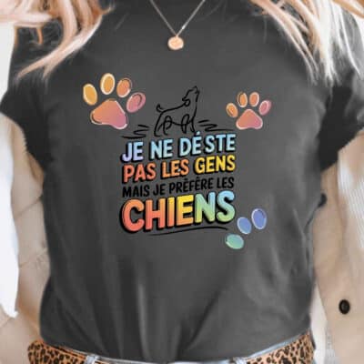T-shirt femme imprimé humour "Je préfère les chiens" – Col rond, manches courtes – Coupe décontractée pour l’été
