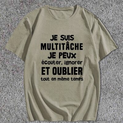 T-shirt homme citation drôle multitâche – Haut décontracté col rond, imprimé humoristique, manches courtes, style motard décalé