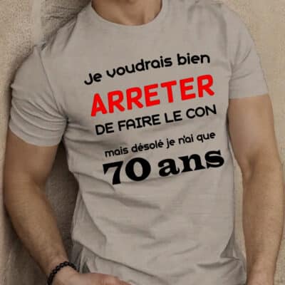 T-shirt été homme imprimé géométrique "70 ans" – Manches courtes, col rond – Style décontracté pour les hommes grands et forts