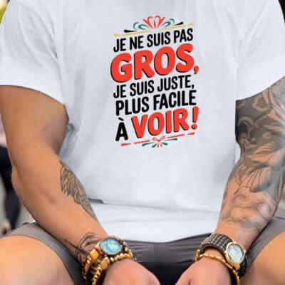 T-shirt été homme grande taille humoristique – Manches courtes, polyester respirant – Style décontracté pour les hommes grands et forts