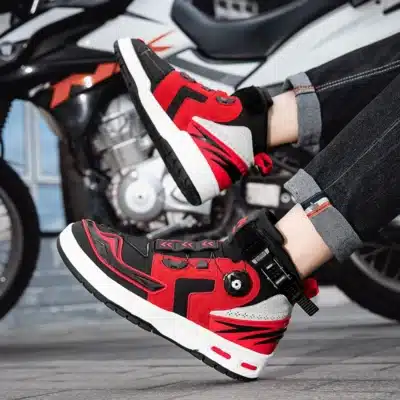 Bottes de moto antidérapantes cuir, chaussures montantes de moto résistantes à l'usure, style décontracté