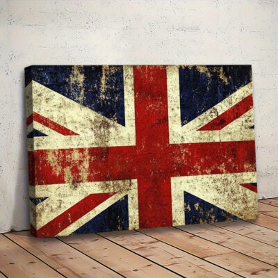 Toile murale drapeau vintage – déco mur inspirée du Union Jack, style vieilli sur toile encadrée, idéale salon, bureau ou déco british garage