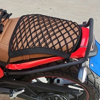 Filet de rangement casque moto – Haute élasticité, 4 crochets renforcés, look pratique et robuste pour motards