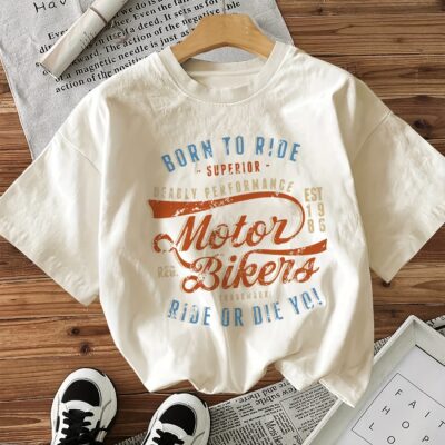 T-shirt femme motarde "Born to Ride – Ride or Die" style vintage biker, coupe décontractée, col rond, impression rétro – Look rideuse affirmée