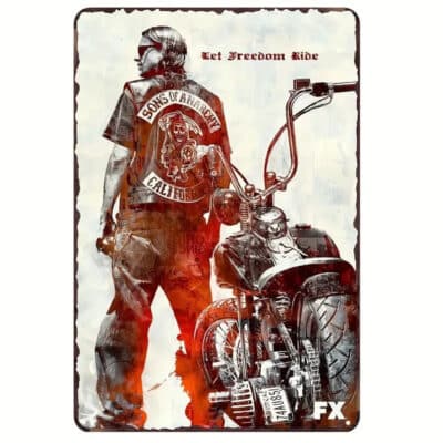 Plaque métal vintage moto "Let Freedom Ride" – Fils d’Anarchie, déco murale garage, bar, maison, étain robuste, style biker