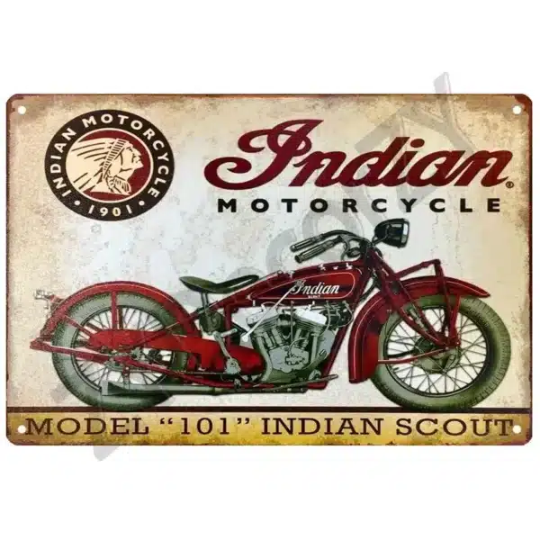 Plaque métallique moto Indian – déco murale rétro vintage, fan art non officiel, style garage USA – Image 3