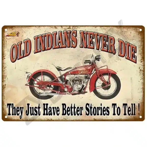 Plaque métallique moto Indian – déco murale rétro vintage, fan art non officiel, style garage USA – Image 4