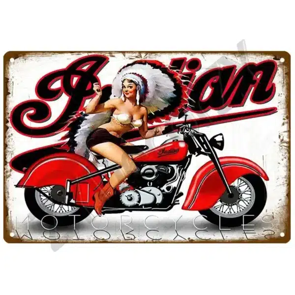 Plaque métallique moto Indian – déco murale rétro vintage, fan art non officiel, style garage USA – Image 5