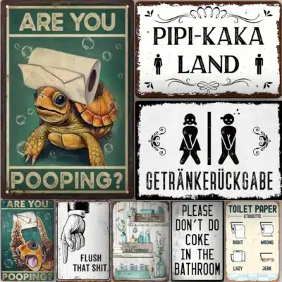 plaque métal toilettes humour – déco murale vintage WC, salle de bain, panneaux rigolos style rétro, 20x30 cm, cadeau original maison