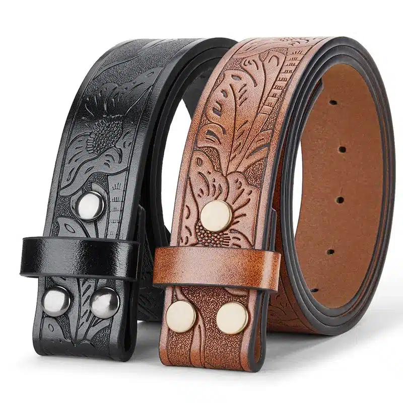 Ceinture sans boucle homme – Cuir PU gravé 3,8 cm, style western, à assembler avec boucle, 110/120 cm – Accessoire look cowboy ou country