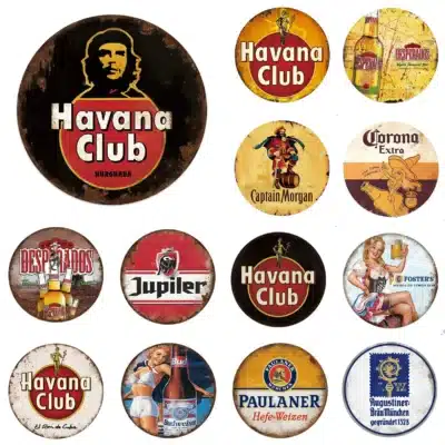 plaque métal ronde vintage bar Havana Club – décoration murale rétro style bistrot, club, garage ou pub, plusieurs tailles et modèles au choix
