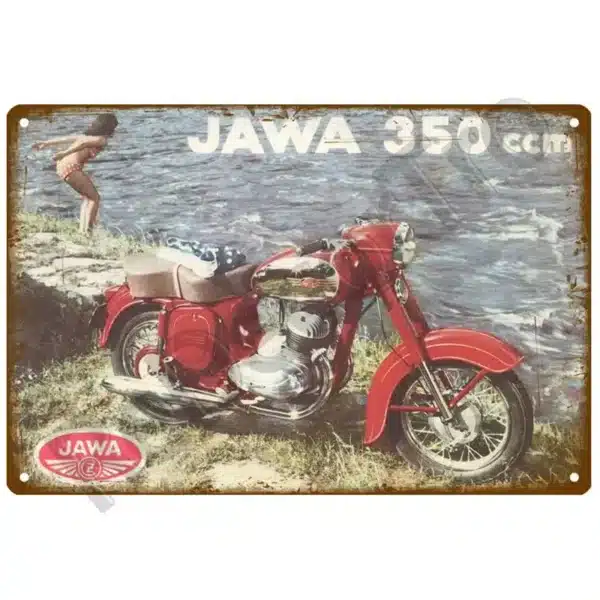 plaque métallique moto JAWA vintage – déco murale rétro, fan art non officiel, idée cadeau garage – Image 5