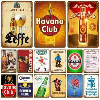 plaque métal bière vintage – déco bar, cave ou pub – fan art non officiel inspiré de grandes marques