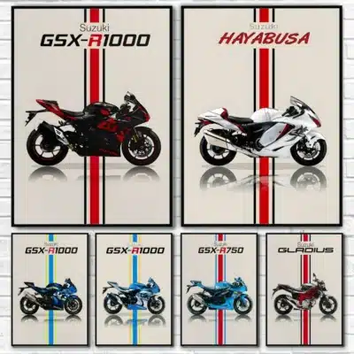 poster moto GSX-R Suzuki – art mural déco sans cadre, impression sur toile étanche, fan art non officiel inspiré, plusieurs tailles disponibles