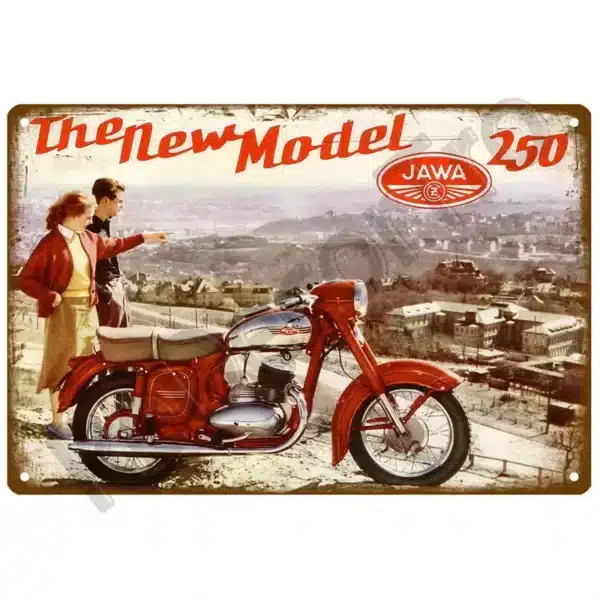 plaque métallique moto JAWA vintage – déco murale rétro, fan art non officiel, idée cadeau garage – Image 4