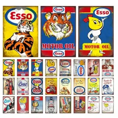 plaque métal vintage Esso – décoration garage rétro, style pin-up ou pub essence