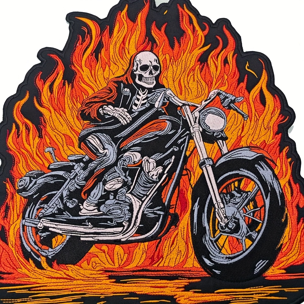 SUMA SHOP Lot De 3 Patchs Brodés Thermocollants – Big Patch – Toppe, Patch Biker – Grand Set Pour Gilet De Moto, Iron-On Pour Décorer Les Vêtements De Moto, Veste De Bricolage