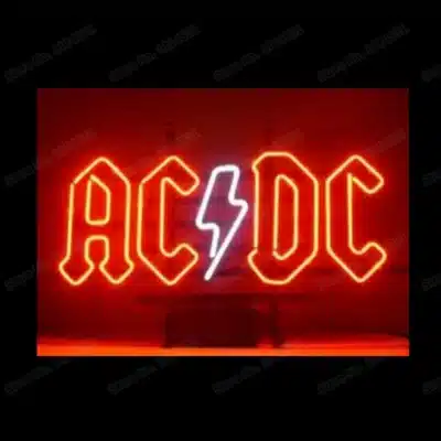 enseigne néon AC/DC – lampe murale vintage en verre fait main 43x20 cm – déco rock bar, garage ou salle de jeux – fan art non officiel