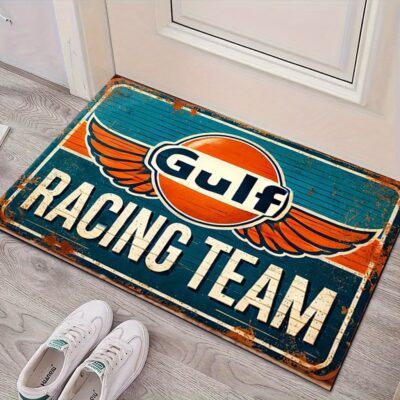 tapis vintage Gulf Racing TEAM antidérapant – déco sol rétro garage, chambre ou bureau – idée cadeau motard
