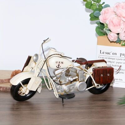 Modèle moto vintage fer blanc – Miniature déco style US Army 33,7 cm