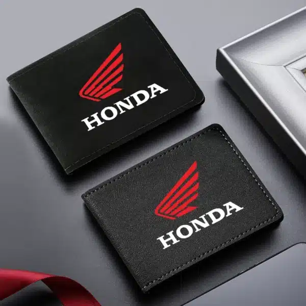 Porte permis moto Honda en simili cuir noir avec logo rouge