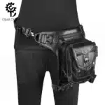 Sac jambe moto universel Skull en PU, style biker rétro punk, pratique avec poches multiples