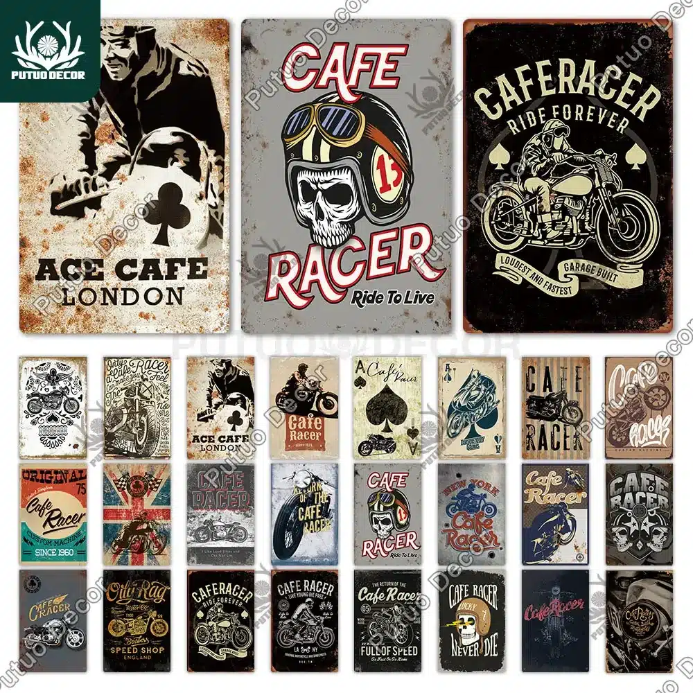 Plaque métal Café Racer rétro. Décoration vintage biker pour garage moto